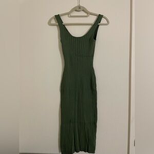 Green Bodycon Ribbed Midi Dress